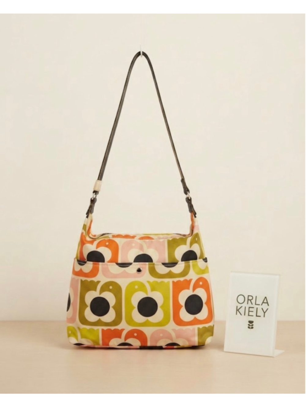 Orla Kiely Crossbody Shoulder Bag Beige Orange Navy Pink Green Floral Print